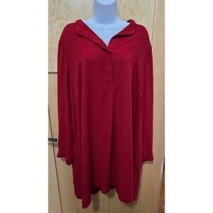 Anne Klein Womens Red Pullover Top 2X Long Sleeve Loose Fit